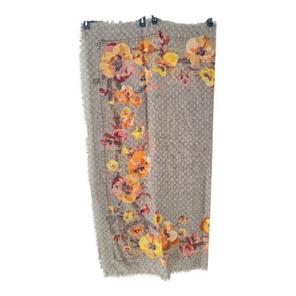 Authentic Gucci GG Floral Pashmina ScarfOrange & YellowXL